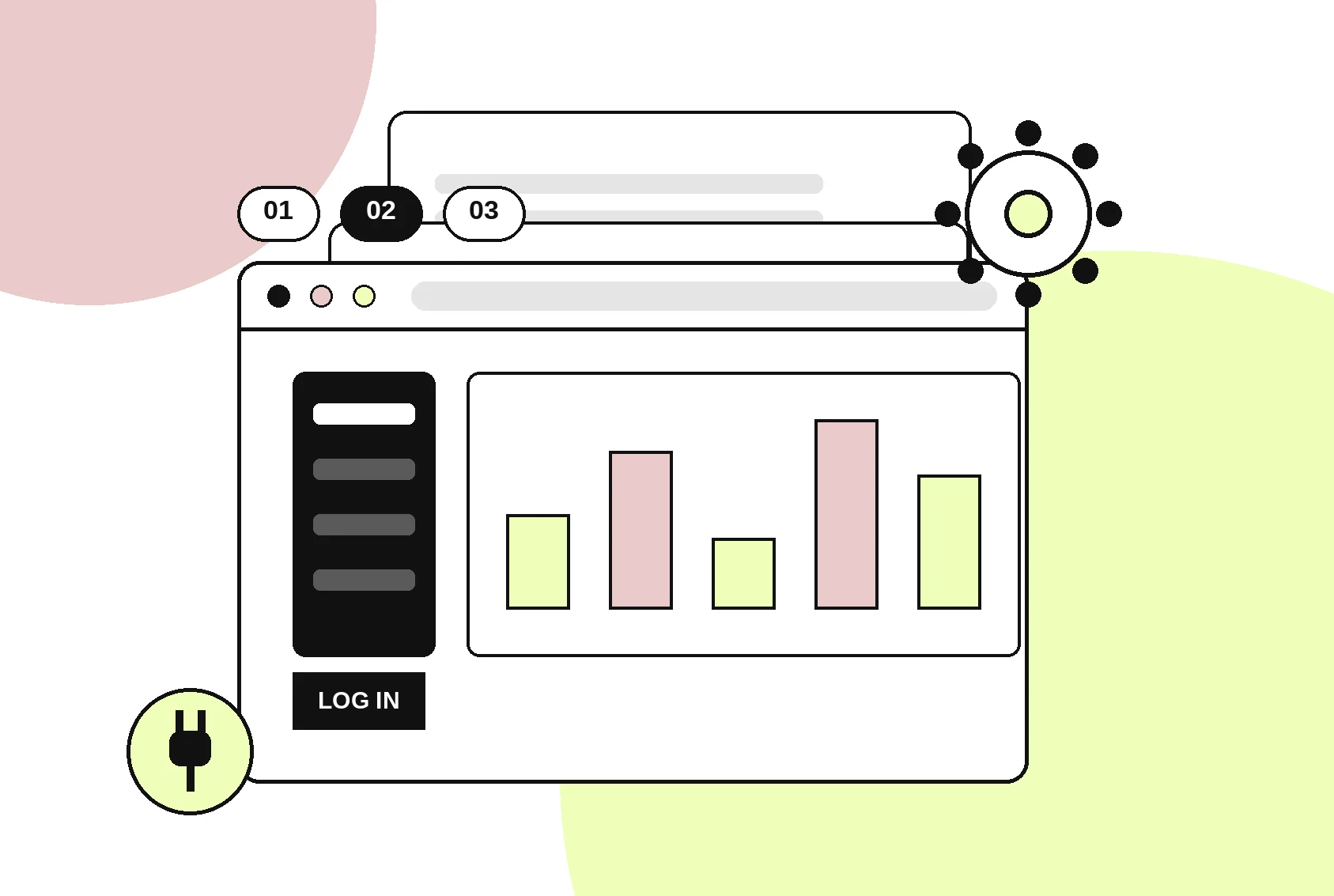 Bespoke web application development illustration showing a custom dashboard with client portal for UK businesses