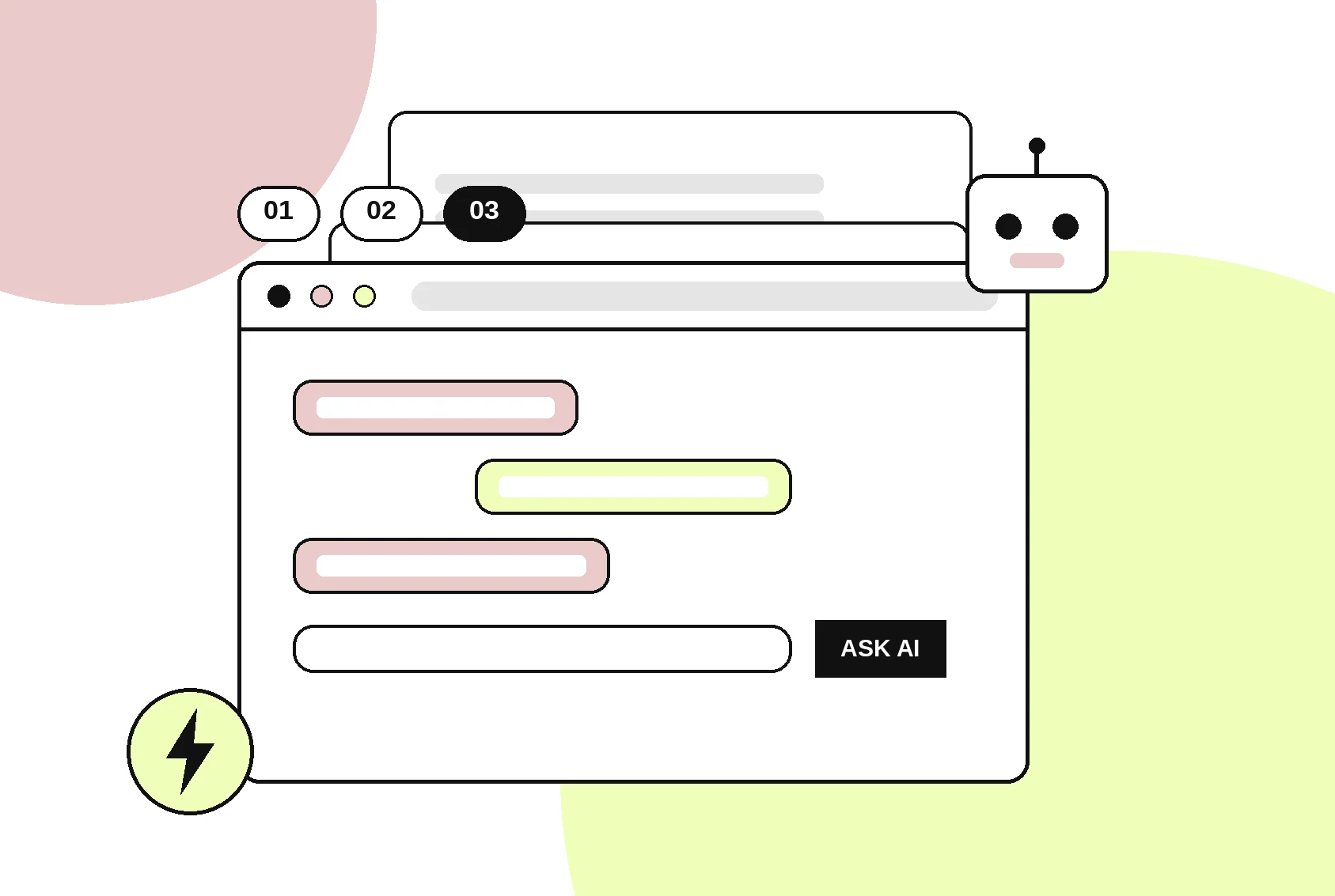 Custom AI solutions illustration showing an AI chatbot conversation for UK business customer service automation