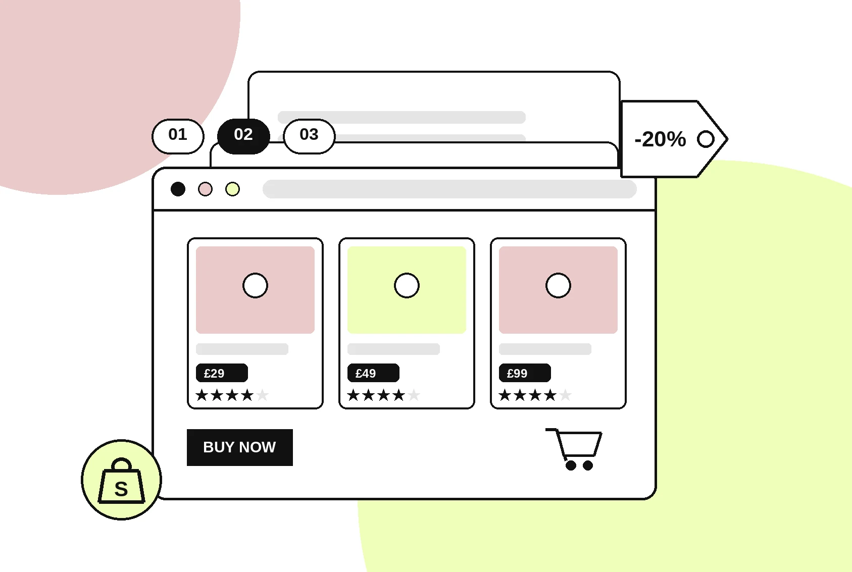 Professional Shopify website design illustration with product reviews and conversion focused store layout for growing UK retailers