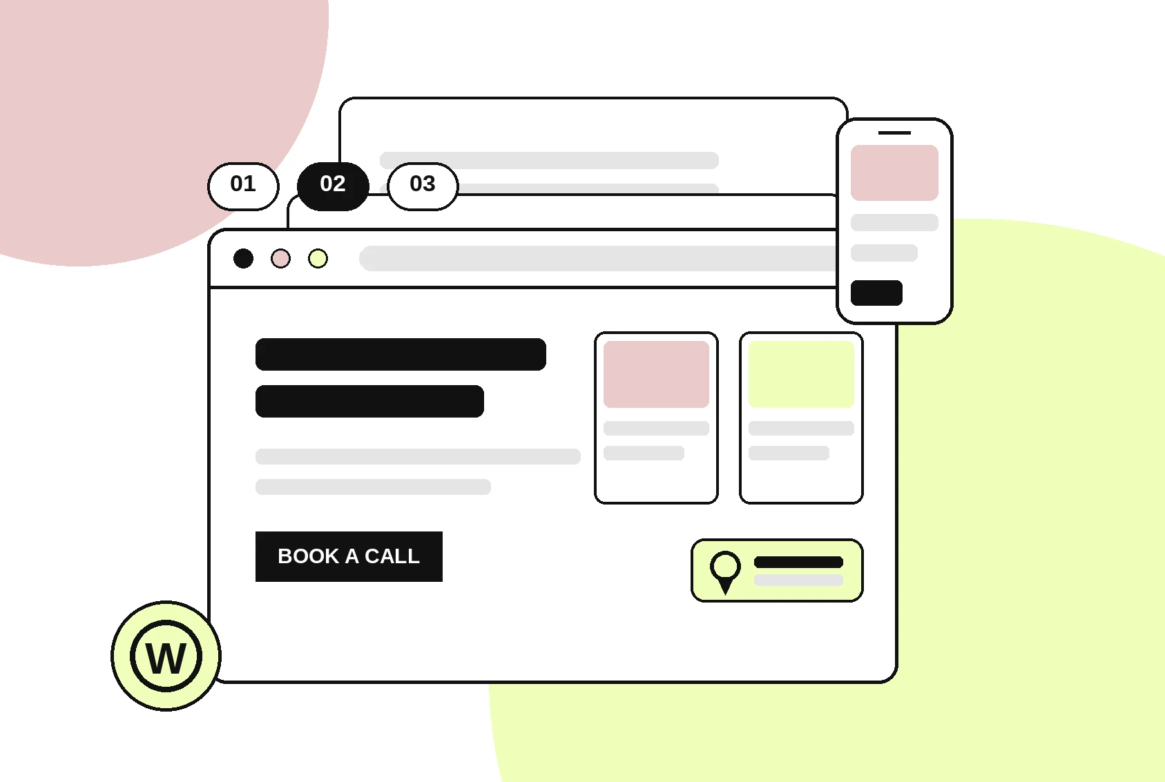 WordPress website development illustration for growing UK businesses with 6 page layout, blog section and Google Maps integration